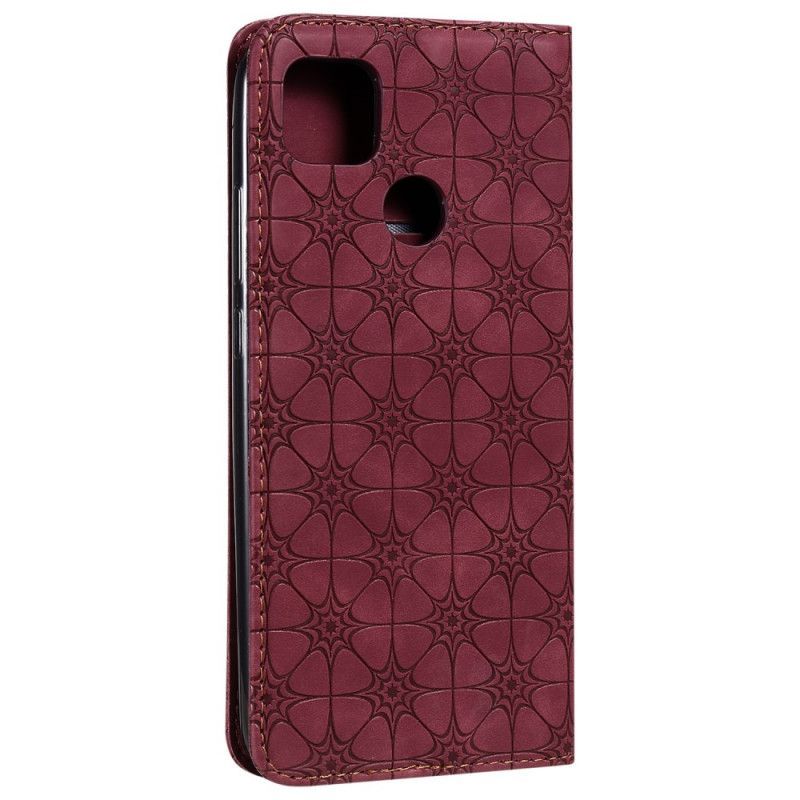 δερματινη θηκη Xiaomi Redmi 9C Κόκκινο Μπαρόκ Λουλούδια Πρωτότυπος