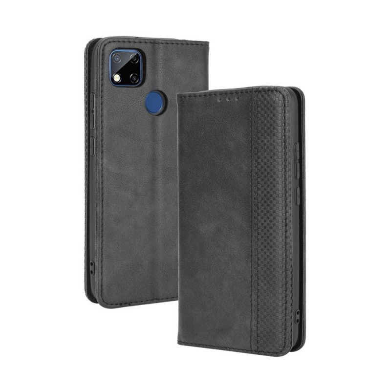 δερματινη θηκη Xiaomi Redmi 9C Μαύρο Στυλιζαρισμένο Vintage Δερμάτινο Εφέ σιλικόνης