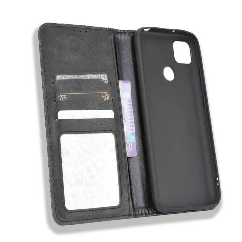 δερματινη θηκη Xiaomi Redmi 9C Μαύρο Στυλιζαρισμένο Vintage Δερμάτινο Εφέ σιλικόνης