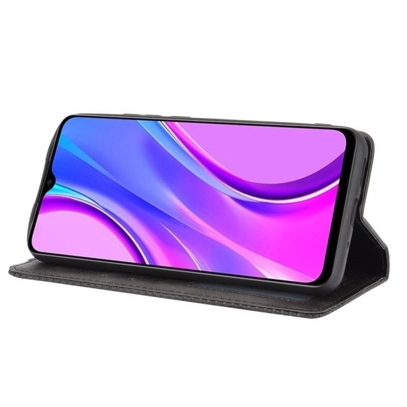 δερματινη θηκη Xiaomi Redmi 9C Μαύρο Στυλιζαρισμένο Vintage Δερμάτινο Εφέ σιλικόνης