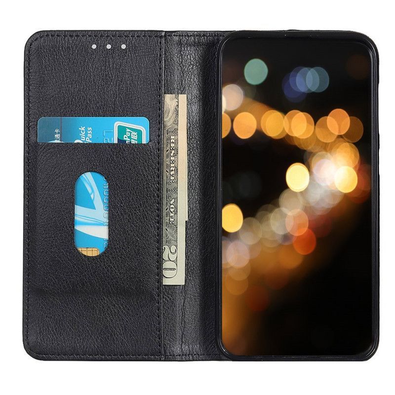 δερματινη θηκη Xiaomi Redmi 9C Μαύρο Σχιστό Δέρμα Λίτσι