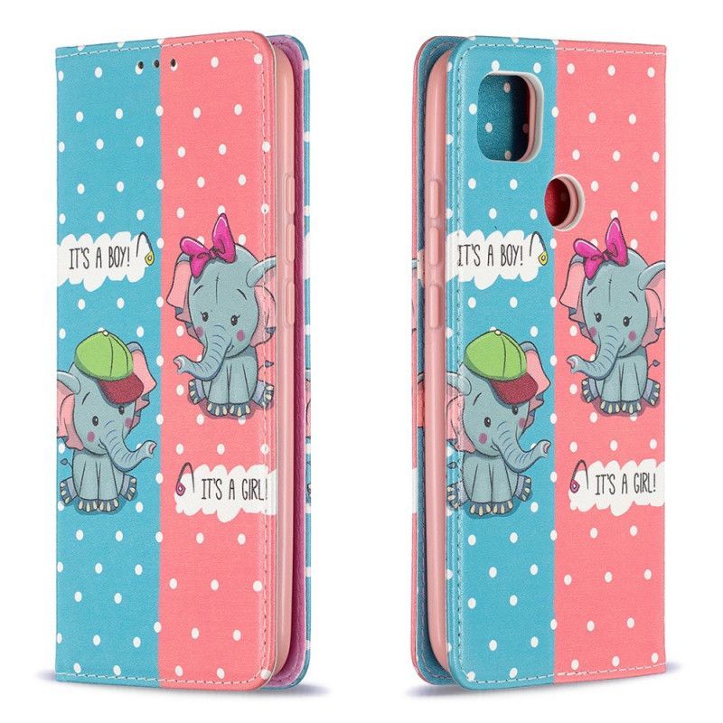 δερματινη θηκη Xiaomi Redmi 9C Μωρά Ελέφαντες σιλικόνης