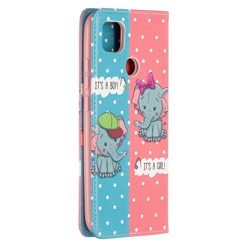 δερματινη θηκη Xiaomi Redmi 9C Μωρά Ελέφαντες σιλικόνης