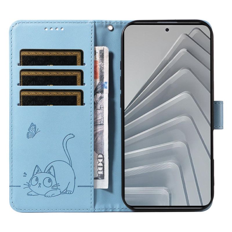 Δερματινη Θηκη Xiaomi Redmi Note 14 4g Διασκεδαστική Γάτα Με Λουρί