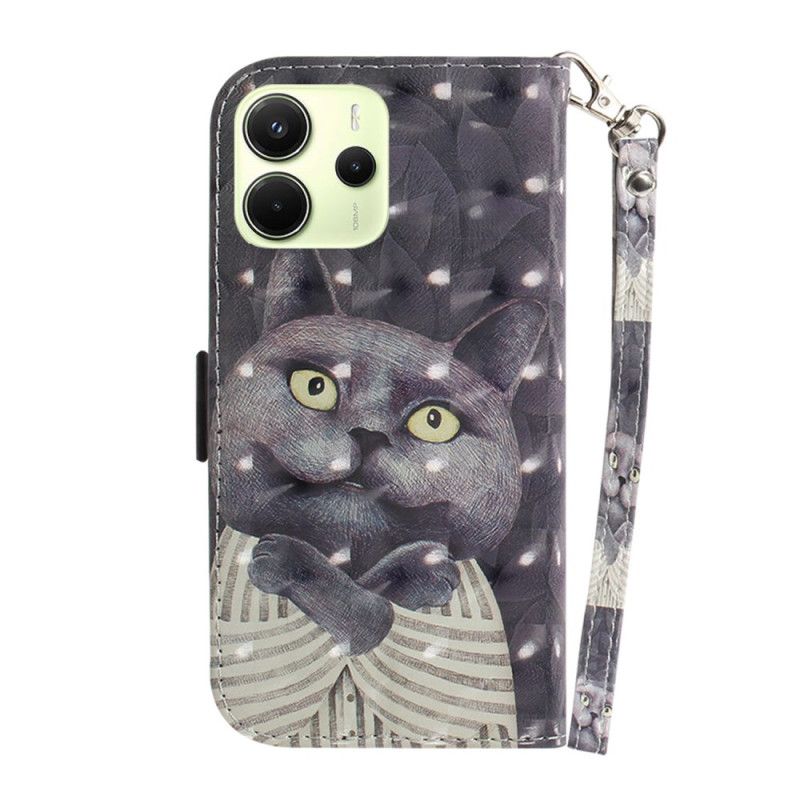 Δερματινη Θηκη Xiaomi Redmi Note 14 4g Γκρίζα Γάτα Με Λουράκι Σιλικόνης