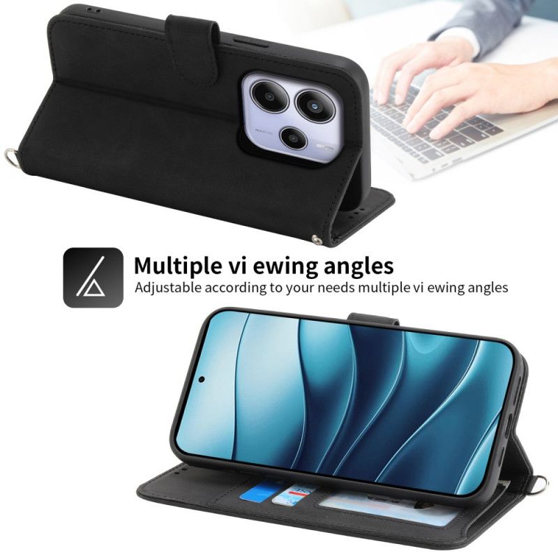 Δερματινη Θηκη Xiaomi Redmi Note 14 4g Λουλουδάτο Μοτίβο Και Λουράκια