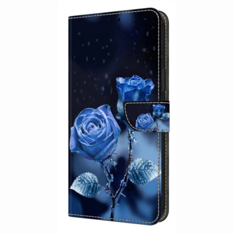 Δερματινη Θηκη Xiaomi Redmi Note 14 4g Μπλε Τριαντάφυλλα Σιλικόνης