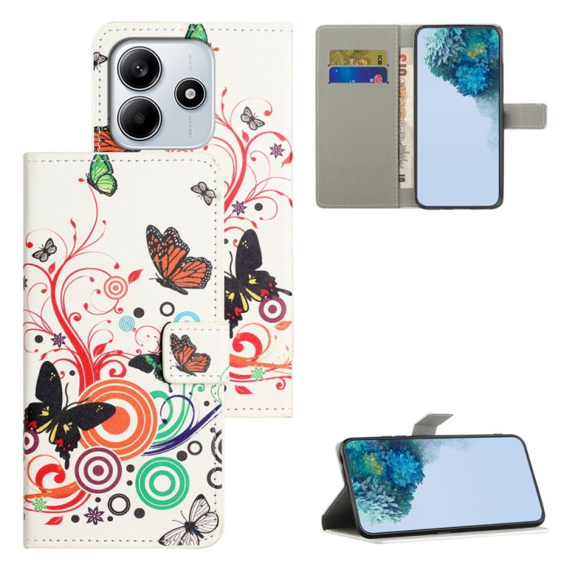 Δερματινη Θηκη Xiaomi Redmi Note 14 4g Πεταλούδες Σε Λευκό Φόντο