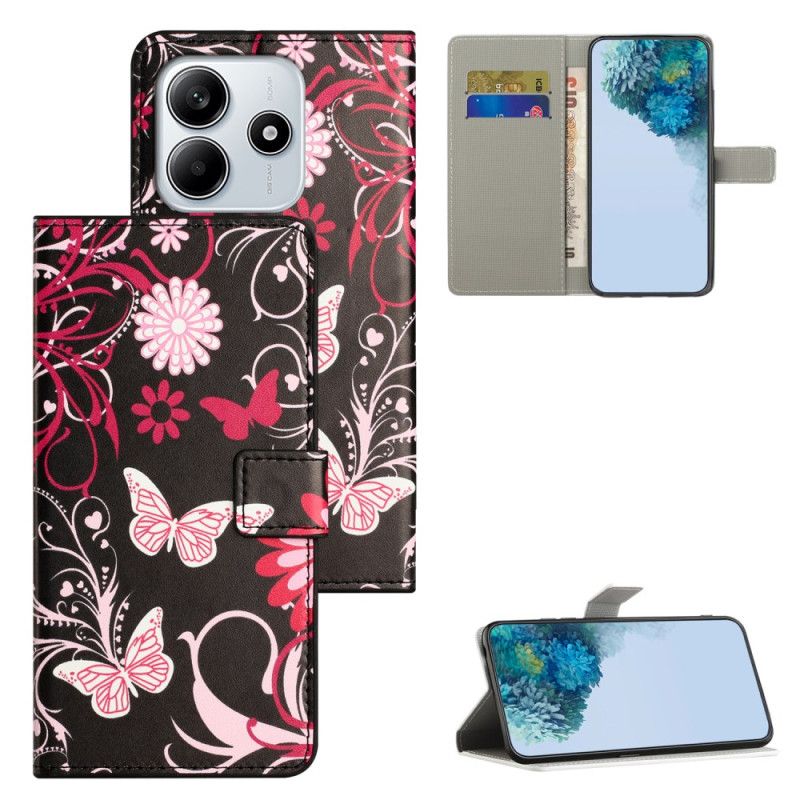 Δερματινη Θηκη Xiaomi Redmi Note 14 4g Πεταλούδες Σε Μαύρο Φόντο