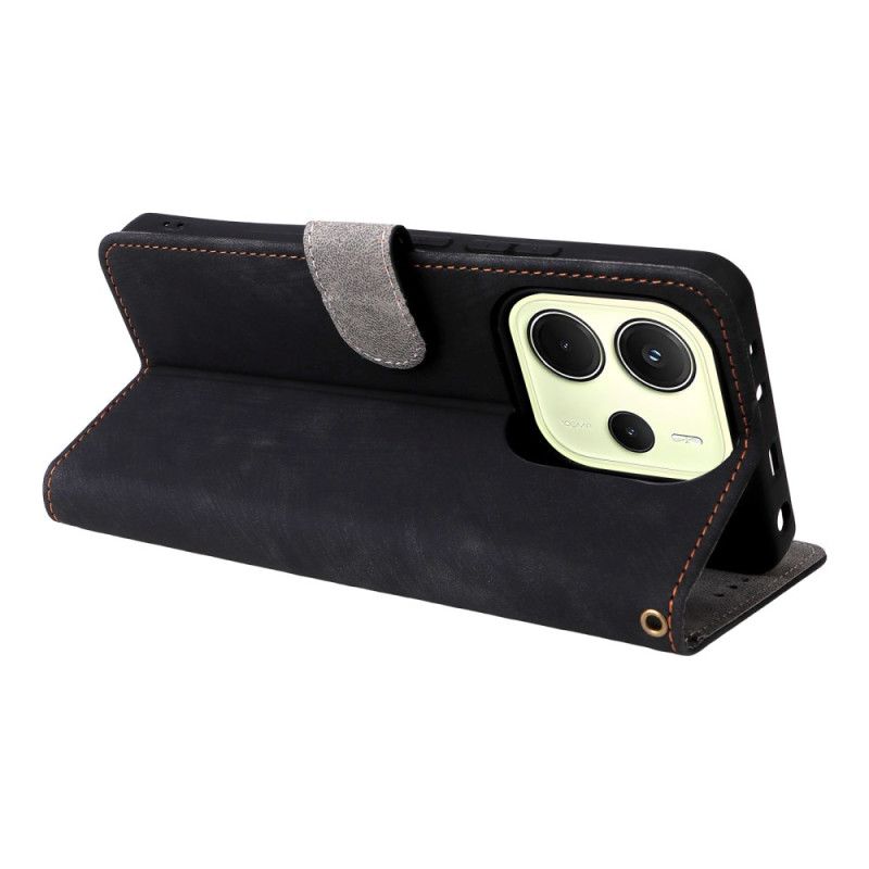 Δερματινη Θηκη Xiaomi Redmi Note 14 4g Προστασία Rfid Εφέ Σουέτ Με Λουρί Σιλικόνης