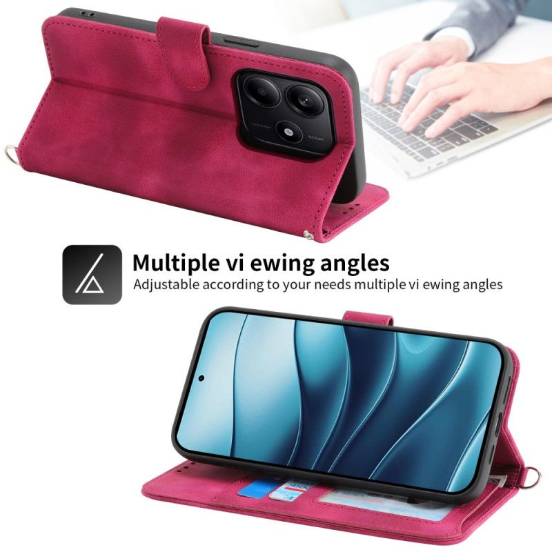 Δερματινη Θηκη Xiaomi Redmi Note 14 5g Πορτοφόλι Με Δαντελένιο Σχέδιο Με Λουρί Και Λουρί Ώμου