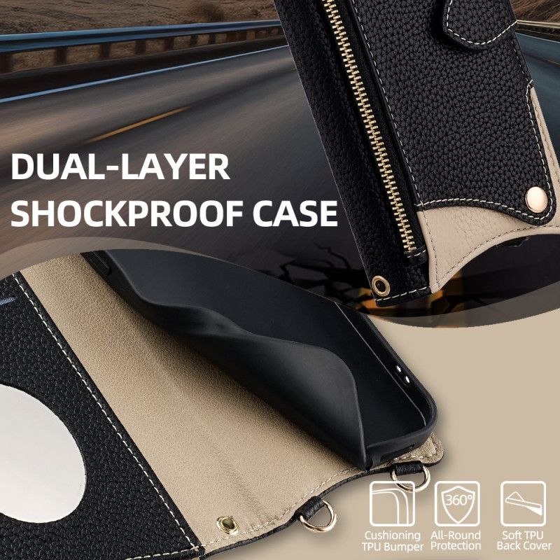 Δερματινη Θηκη Xiaomi Redmi Note 14 Pro 4g Δίχρωμο Πορτοφόλι Με Αλυσίδα Σιλικόνης