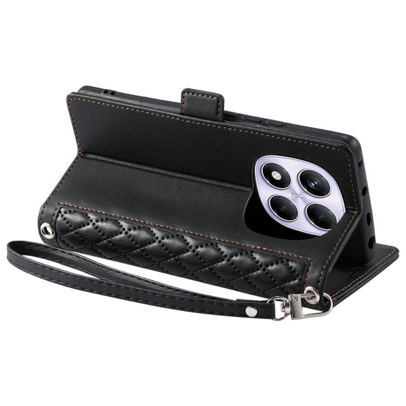 Δερματινη Θηκη Xiaomi Redmi Note 14 Pro 4g Καπιτονέ Με Λουράκι Σιλικόνης