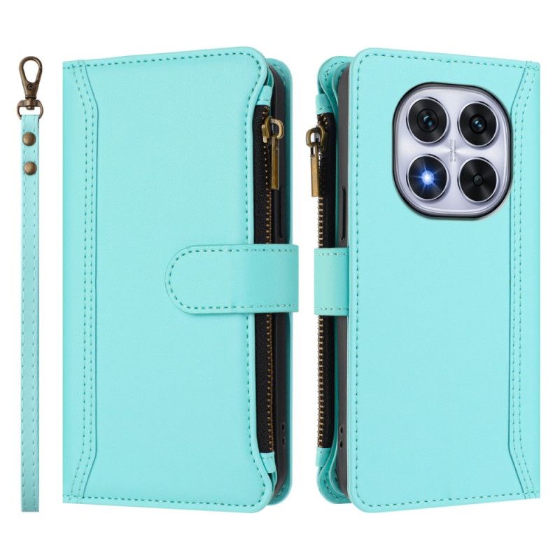 Δερματινη Θηκη Xiaomi Redmi Note 14 Pro 4g Πορτοφόλι Με 9 Υποδοχές Καρτών Με Κορδόνι Σιλικόνης