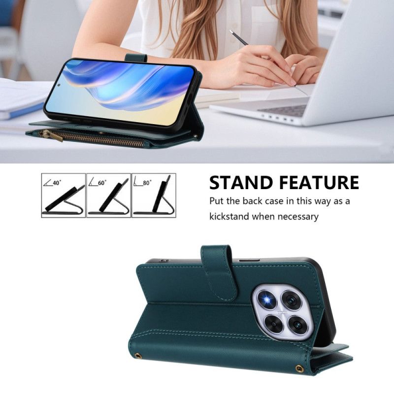 Δερματινη Θηκη Xiaomi Redmi Note 14 Pro 4g Πορτοφόλι Με 9 Υποδοχές Καρτών Με Κορδόνι Σιλικόνης