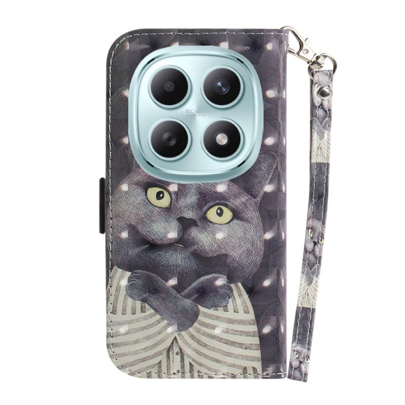 Δερματινη Θηκη Xiaomi Redmi Note 15 5g Γκρίζα Γάτα Με Κορδόνι