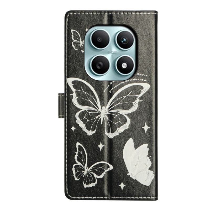 Δερματινη Θηκη Xiaomi Redmi Note 15 5g Μαύρες Και Άσπρες Πεταλούδες Σιλικόνης