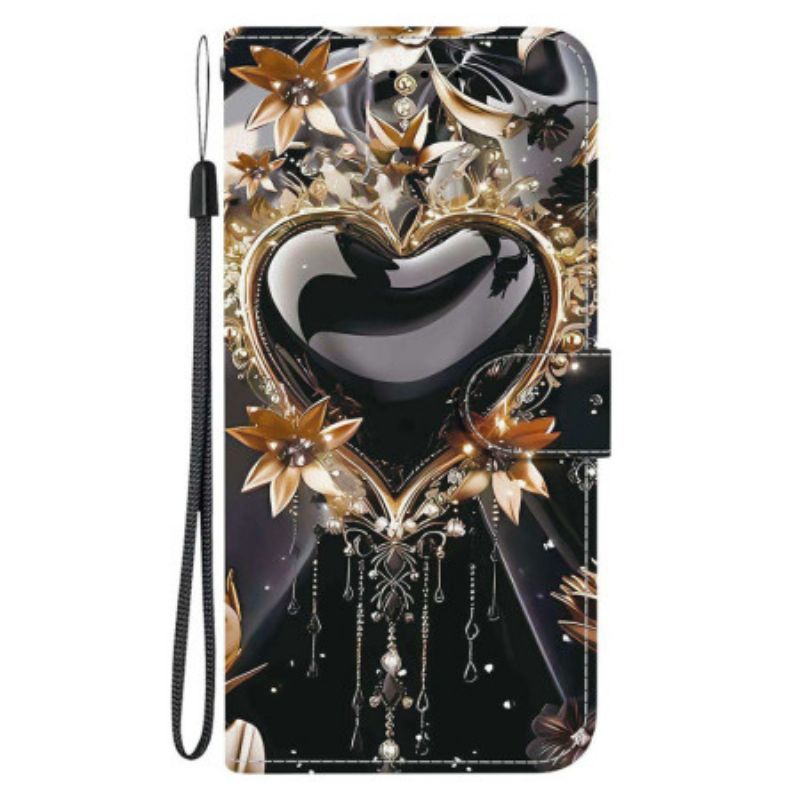 Δερματινη Θηκη Xiaomi Redmi Note 15 5g Μαύρη Και Χρυσή Καρδιά Σιλικόνης