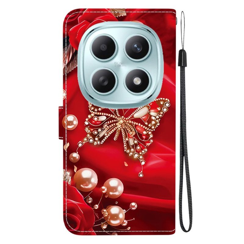 Δερματινη Θηκη Xiaomi Redmi Note 15 5g Ροζ Πεταλούδα Μαργαριταρένια