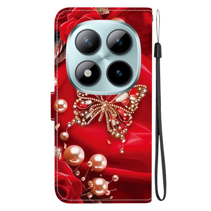 Δερματινη Θηκη Xiaomi Redmi Note 15 Pro Plus 5g Κόκκινη Μαργαριταρένια Πεταλούδα