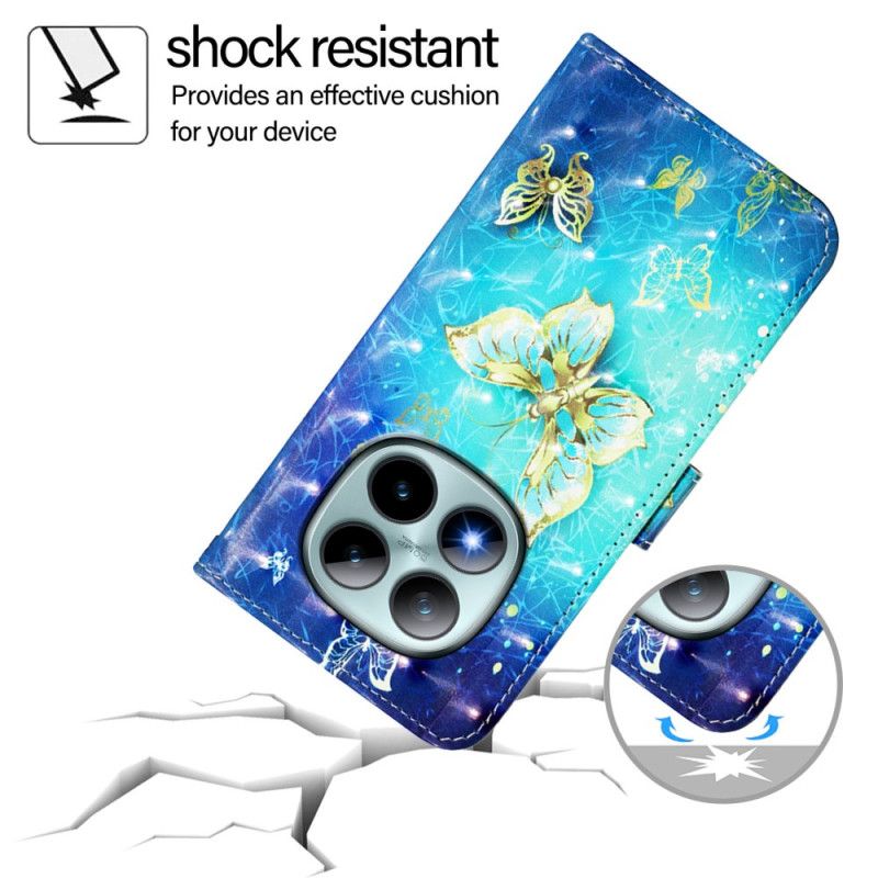 Δερματινη Θηκη Xiaomi Redmi Note 15 Pro Plus 5g Χρυσές Πεταλούδες Σιλικόνης