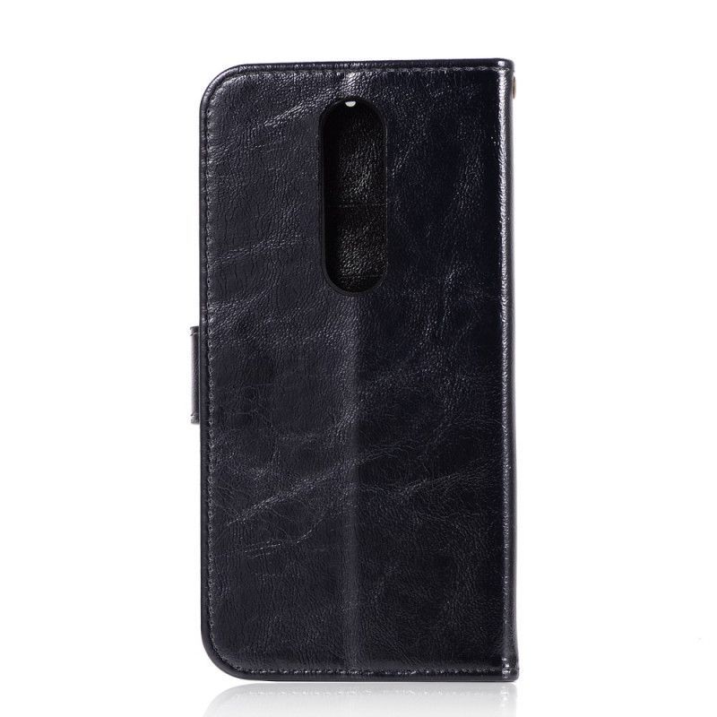 Κάλυμμα Folio Xiaomi Mi 9T / Mi 9T Pro Μαύρο Vintage Δερμάτινο Εφέ Με Strappy