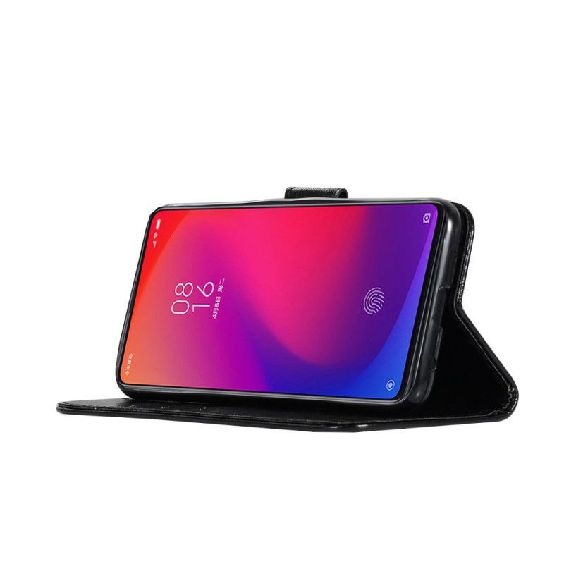 Κάλυμμα Folio Xiaomi Mi 9T / Mi 9T Pro Μαύρο Vintage Δερμάτινο Εφέ Με Strappy
