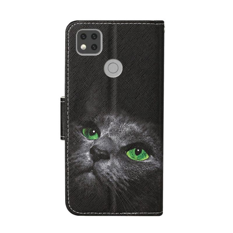 Κάλυμμα Folio Xiaomi Redmi 9C Μαύρη Γάτα Πράσινα Μάτια