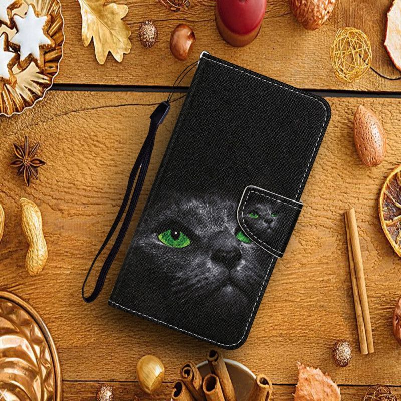 Κάλυμμα Folio Xiaomi Redmi 9C Μαύρη Γάτα Πράσινα Μάτια