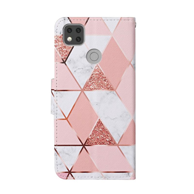 Κάλυμμα Folio Xiaomi Redmi 9C Θήκες Κινητών Μάρμαρο Και Τρίγωνο Γκλίτερ