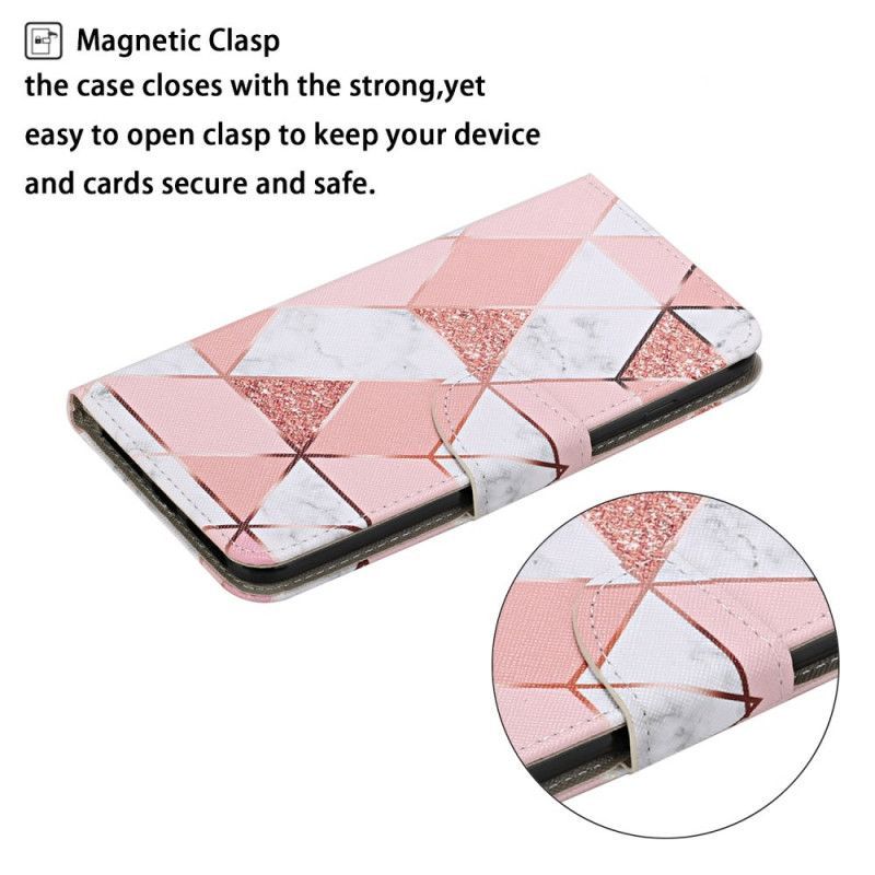 Κάλυμμα Folio Xiaomi Redmi 9C Θήκες Κινητών Μάρμαρο Και Τρίγωνο Γκλίτερ