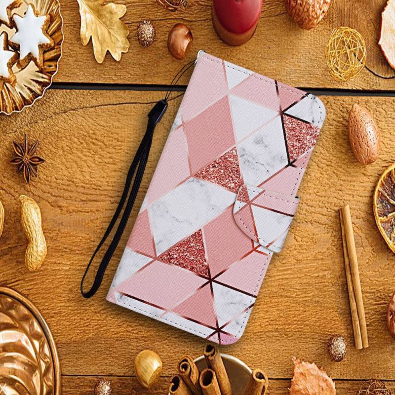 Κάλυμμα Folio Xiaomi Redmi 9C Θήκες Κινητών Μάρμαρο Και Τρίγωνο Γκλίτερ