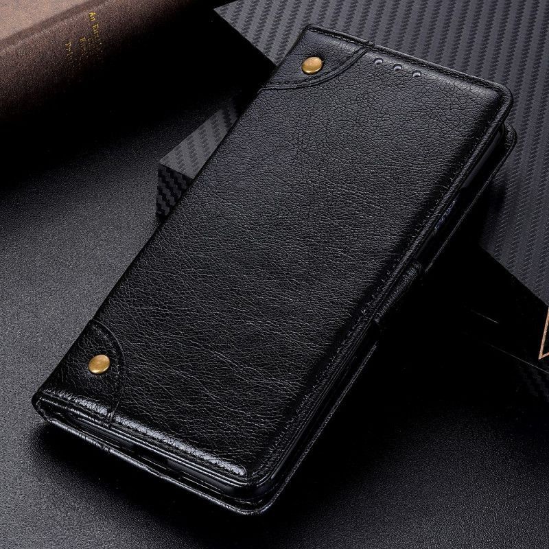 Κάλυμμα Folio Xiaomi Redmi Note 10 / Note 10S Μαύρο Vintage Πριτσίνια Σε Στυλ Δέρματος Nappa