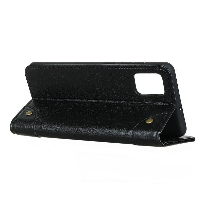 Κάλυμμα Folio Xiaomi Redmi Note 10 / Note 10S Μαύρο Vintage Πριτσίνια Σε Στυλ Δέρματος Nappa