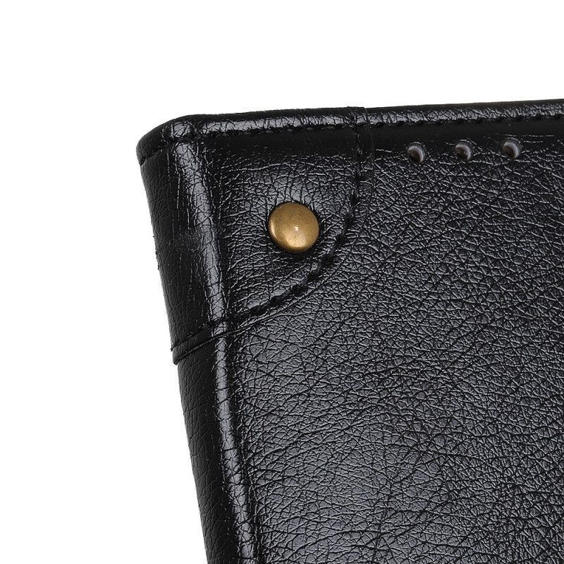Κάλυμμα Folio Xiaomi Redmi Note 10 / Note 10S Μαύρο Vintage Πριτσίνια Σε Στυλ Δέρματος Nappa