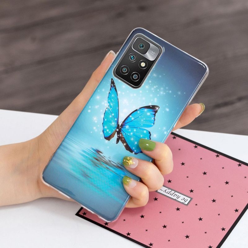 Κάλυμμα Για Xiaomi Redmi 10 Φθορίζουσα Μπλε Πεταλούδα