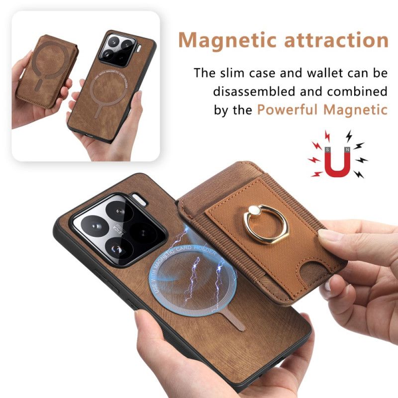 Κάλυμμα Xiaomi 15 Αποσπώμενη Θήκη Καρτών Και Βάση Με Εφέ Σουέτ Σιλικόνης