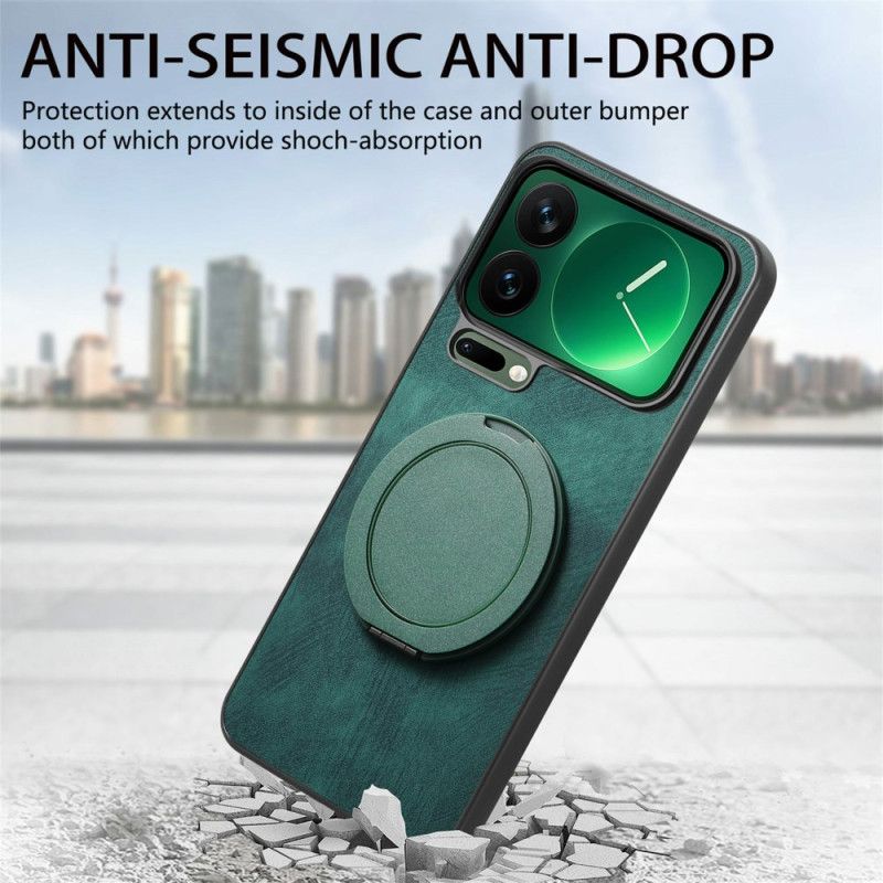 Κάλυμμα Xiaomi 17 Pro Περιστρεφόμενη Βάση Και Ρετρό Δερμάτινη Υφή Σιλικόνης