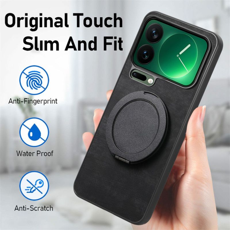 Κάλυμμα Xiaomi 17 Pro Περιστρεφόμενη Βάση Και Ρετρό Δερμάτινη Υφή Σιλικόνης