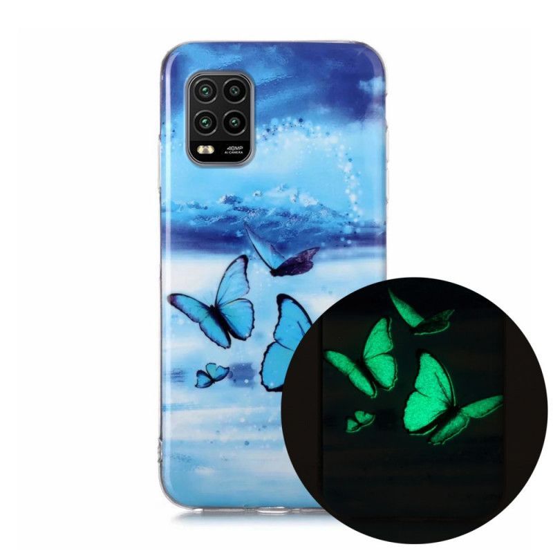 Κάλυμμα Xiaomi Mi 10 Lite Ανοιχτό Μπλε Φθορίζουσα Σειρά Πεταλούδων