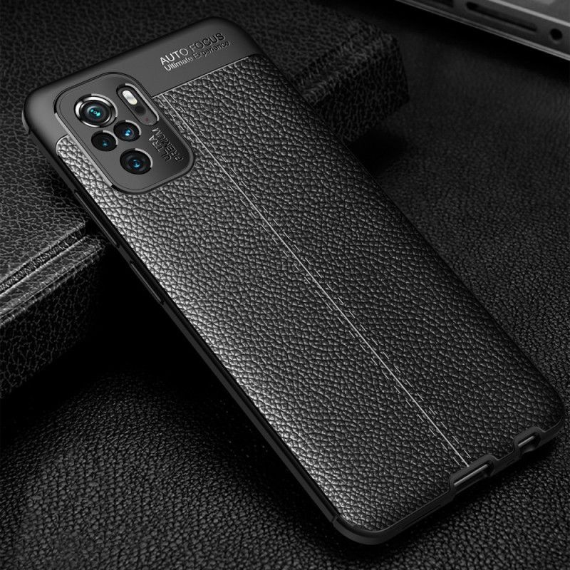 Κάλυμμα Xiaomi Redmi Note 10 / Note 10S Μαύρο Εφέ Από Δέρμα Λίτσι Διπλής Γραμμής