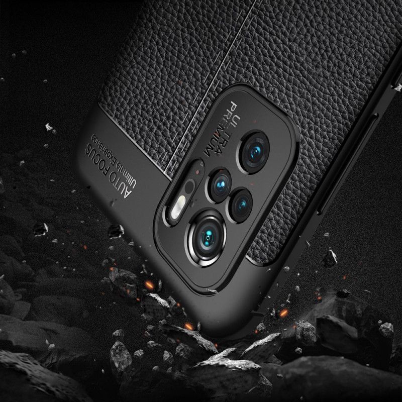 Κάλυμμα Xiaomi Redmi Note 10 / Note 10S Μαύρο Εφέ Από Δέρμα Λίτσι Διπλής Γραμμής