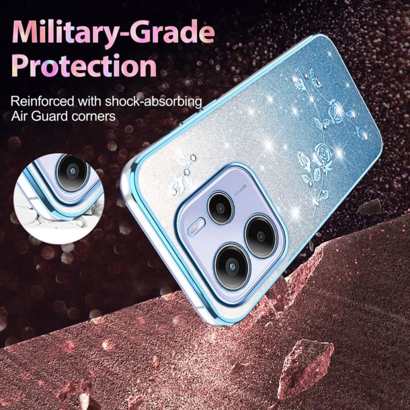 Κάλυμμα Xiaomi Redmi Note 14 4g Γκλίτερ Με Λουλούδια Σε Ντεγκραντέ Σιλικόνης