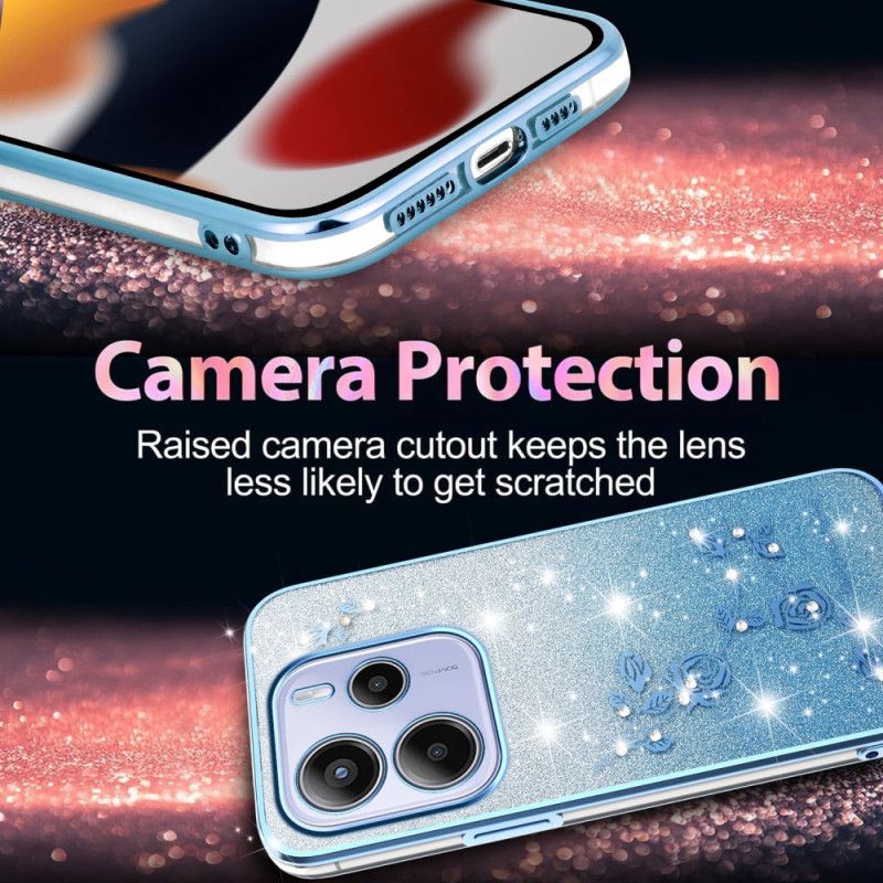 Κάλυμμα Xiaomi Redmi Note 14 4g Γκλίτερ Με Λουλούδια Σε Ντεγκραντέ Σιλικόνης