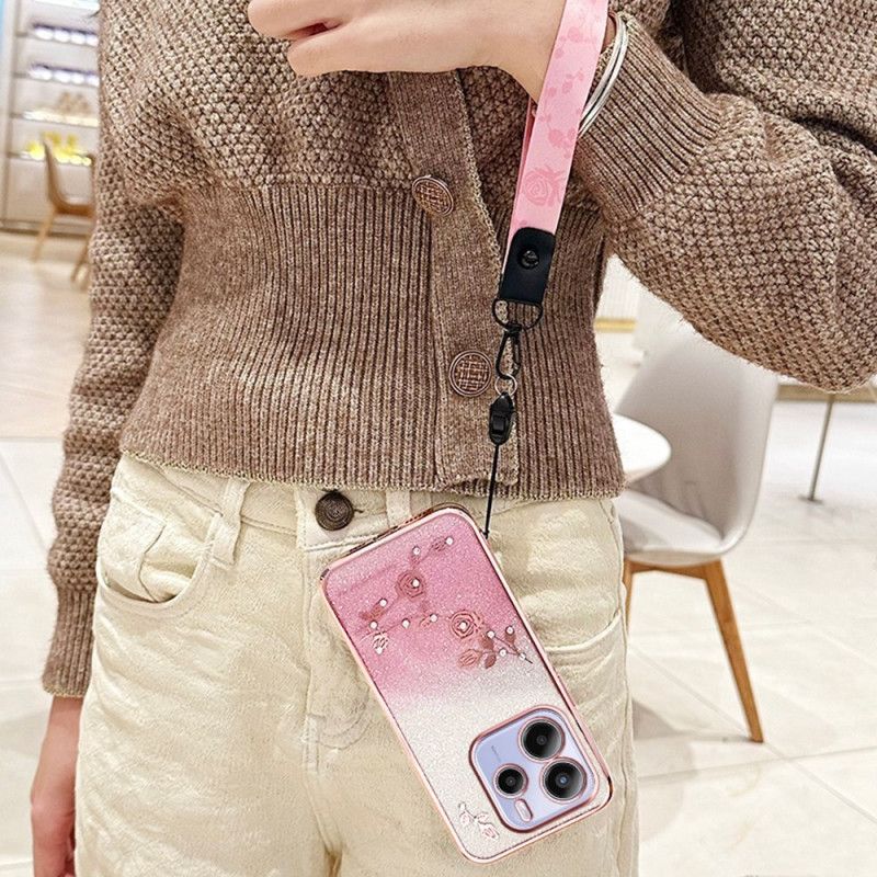 Κάλυμμα Xiaomi Redmi Note 14 4g Στρας Και Λουλούδια Με Κορδόνι