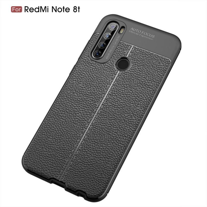 Κάλυμμα Xiaomi Redmi Note 8T Μαύρο Εφέ Από Δέρμα Λίτσι Διπλής Γραμμής σιλικόνης