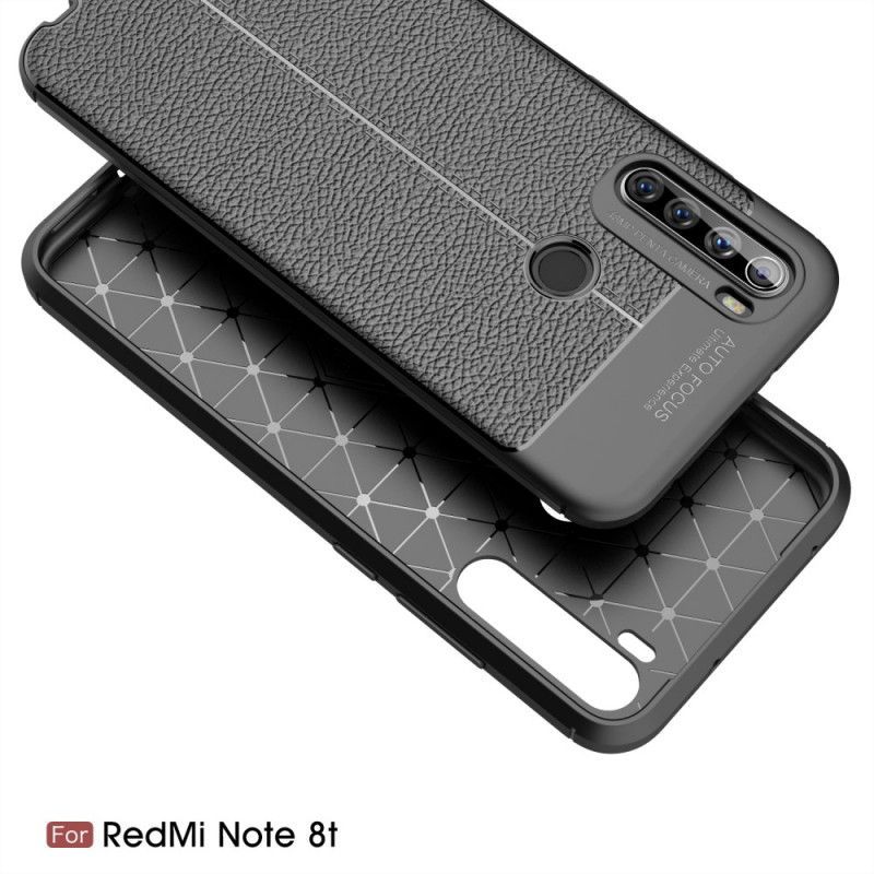 Κάλυμμα Xiaomi Redmi Note 8T Μαύρο Εφέ Από Δέρμα Λίτσι Διπλής Γραμμής σιλικόνης