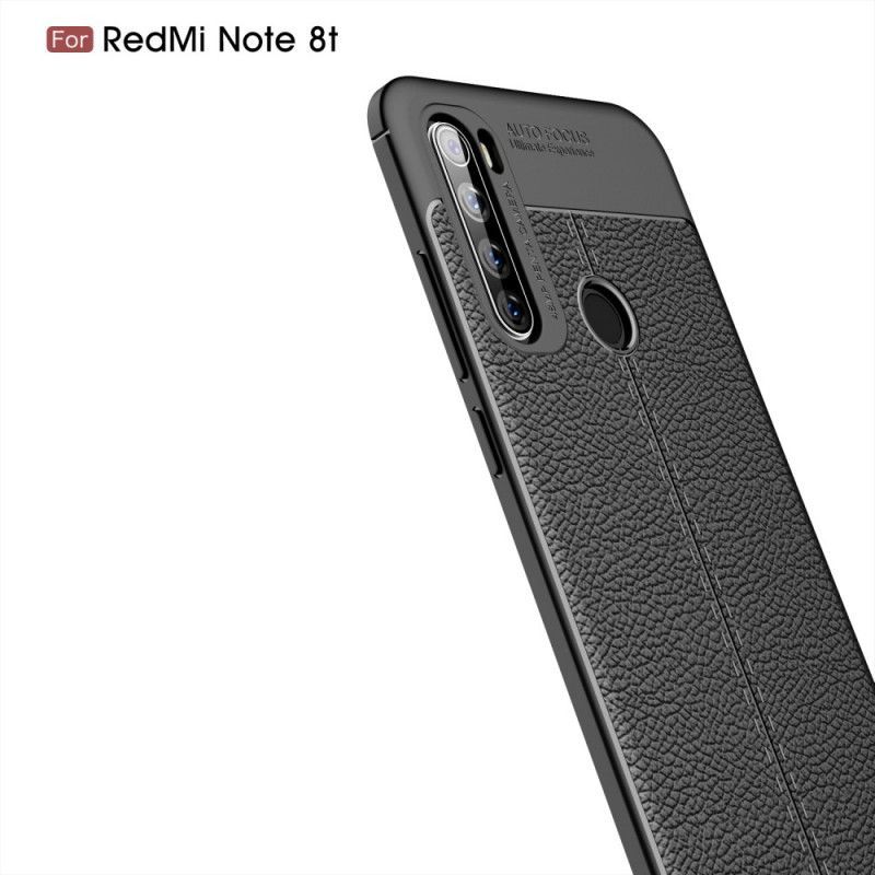 Κάλυμμα Xiaomi Redmi Note 8T Μαύρο Εφέ Από Δέρμα Λίτσι Διπλής Γραμμής σιλικόνης