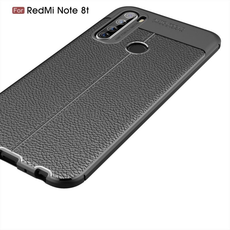 Κάλυμμα Xiaomi Redmi Note 8T Μαύρο Εφέ Από Δέρμα Λίτσι Διπλής Γραμμής σιλικόνης