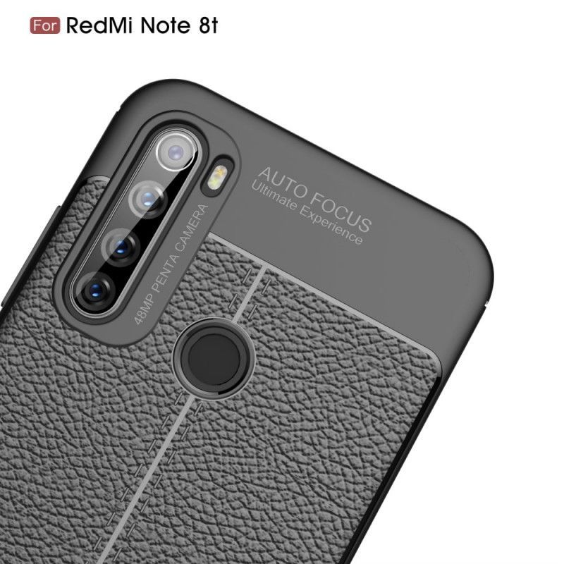 Κάλυμμα Xiaomi Redmi Note 8T Μαύρο Εφέ Από Δέρμα Λίτσι Διπλής Γραμμής σιλικόνης